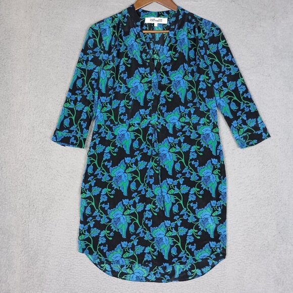 Diane Von Furstenberg Dresses & Skirts - Diane Von Furstenberg Dress Women's 2 Blue Green Floral 100% Silk Pretty Career